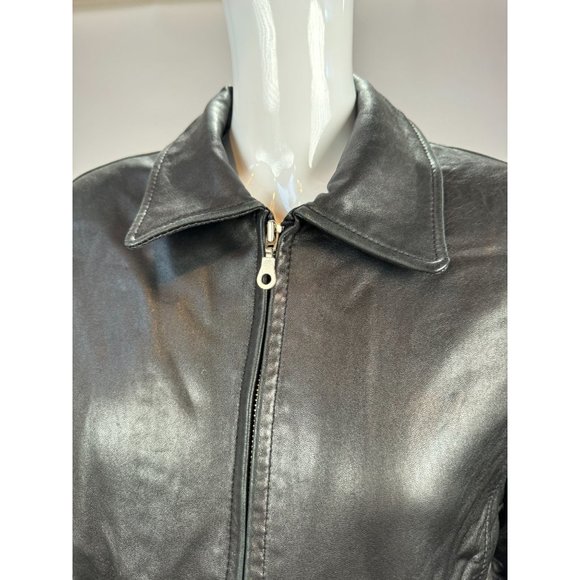 Laura Leigh Vintage Leather Biker Jacket Size Large Black Zip Front and Pockets - Picture 5 of 16